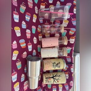 Assorted Decorative Travel Tumblers and Reusable Cups - Pink, Cream, Gold, Clear